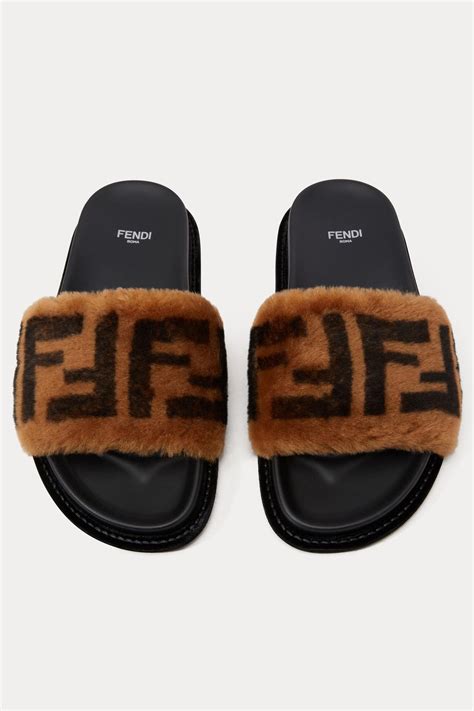 fendi embossed leather slippers|Fendi fluffy slippers.